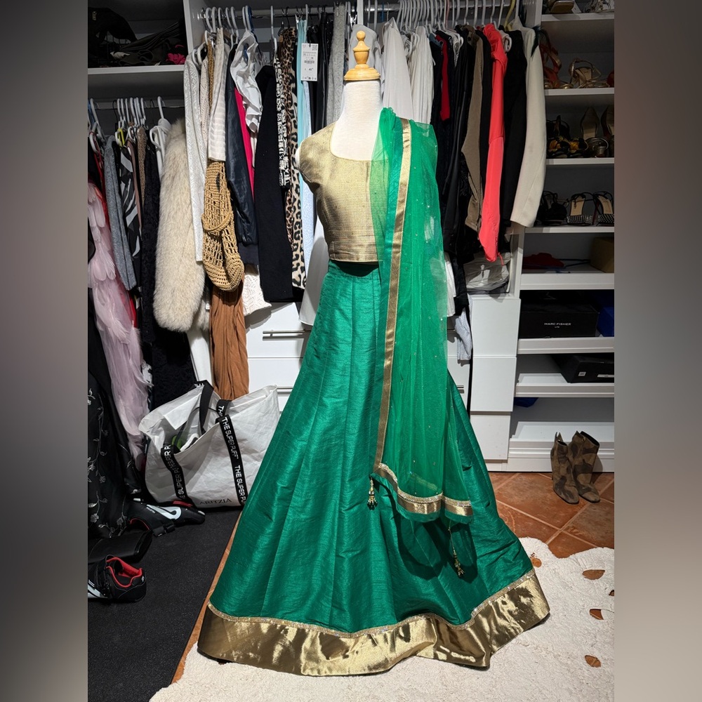 Raj Green and Gold Skirt Set Lehenga